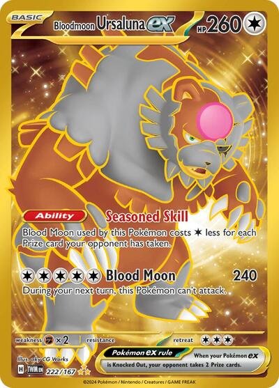 Pokémon card: Bloodmoon Ursaluna ex 222/167 from Twilight Masquerade (Hyper Rare), Colorless type, front of card