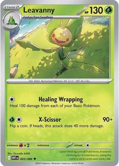 Pokémon card: Leavanny (Poke Ball Pattern) 003/086 from White Flare (Uncommon), Grass type, front of card