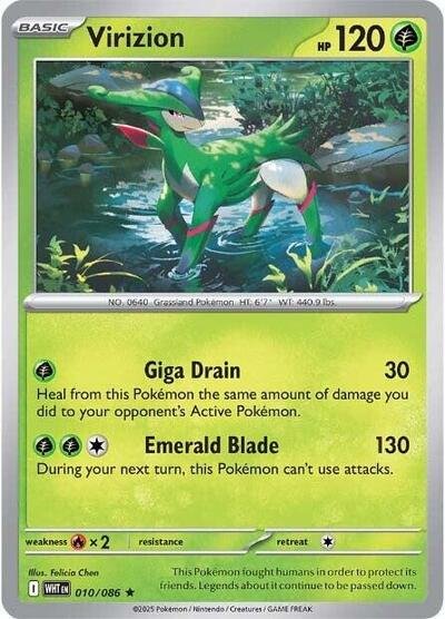 Pokémon card: Virizion 010/086 from White Flare (Rare), Grass type, front of card