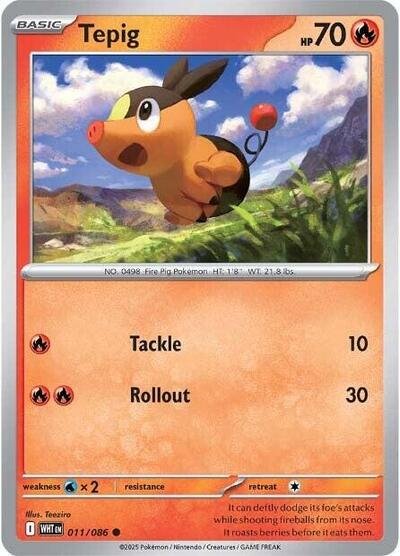 Pokémon card: Tepig (Poke Ball Pattern) 011/086 from White Flare (Common), Fire type, front of card
