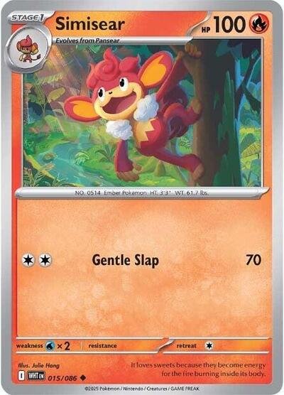 Pokémon card: Simisear (Poke Ball Pattern) 015/086 from White Flare (Uncommon), Fire type, front of card