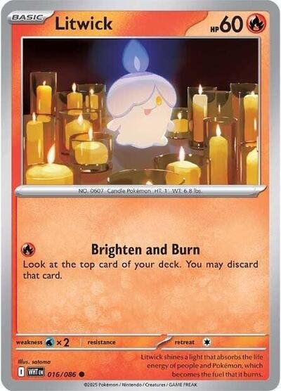 Pokémon card: Litwick (Poke Ball Pattern) 016/086 from White Flare (Common), Fire type, front of card