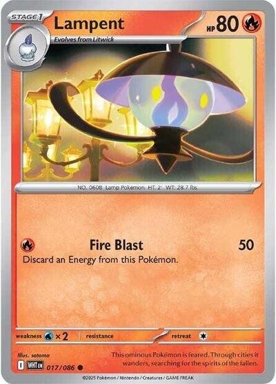 Pokémon card: Lampent (Poke Ball Pattern) 017/086 from White Flare (Common), Fire type, front of card