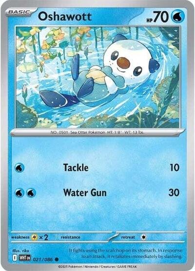 Pokémon card: Oshawott (Poke Ball Pattern) 021/086 from White Flare (Common), Water type, front of card