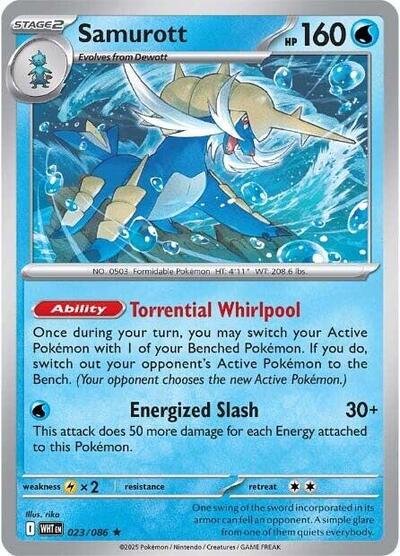 Pokémon card: Samurott (Master Ball Pattern) 023/086 from White Flare (Rare), Water type, front of card