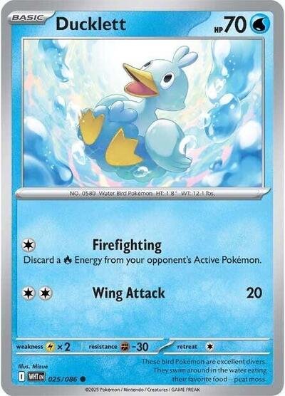 Pokémon card: Ducklett (Poke Ball Pattern) 025/086 from White Flare (Common), Water type, front of card