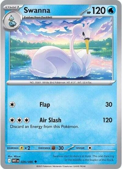 Pokémon card: Swanna (Poke Ball Pattern) 026/086 from White Flare (Uncommon), Water type, front of card