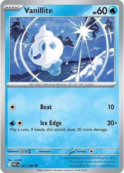 Pokémon card: Vanillite (Master Ball Pattern) 027/086 from White Flare (Common), Water type, front of card