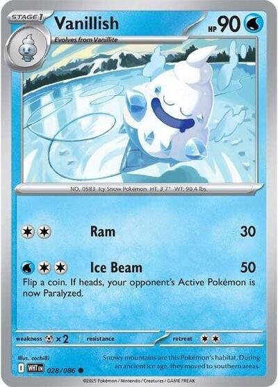 Pokémon card: Vanillish (Poke Ball Pattern) 028/086 from White Flare (Common), Water type, front of card