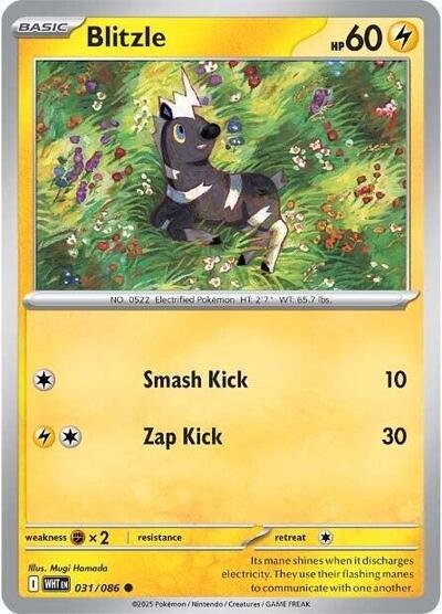 Pokémon card: Blitzle (Master Ball Pattern) 031/086 from White Flare (Common), Lightning type, front of card