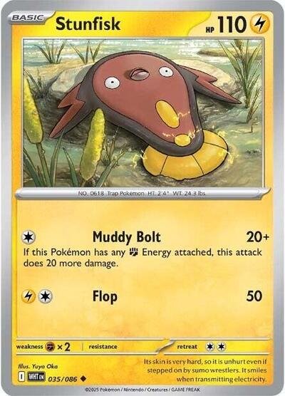 Pokémon card: Stunfisk (Poke Ball Pattern) 035/086 from White Flare (Uncommon), Lightning type, front of card