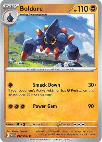 Pokémon card: Boldore (Poke Ball Pattern) 047/086 from White Flare (Common), Fighting type, front of card