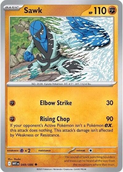 Pokémon card: Sawk (Master Ball Pattern) 049/086 from White Flare (Uncommon), Fighting type, front of card