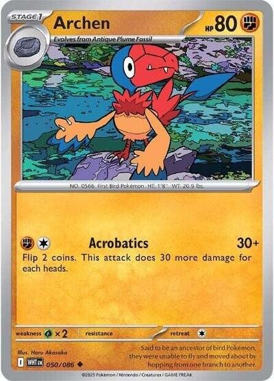 Pokémon card: Archen (Poke Ball Pattern) 050/086 from White Flare (Uncommon), Fighting type, front of card