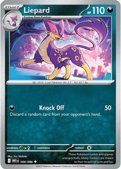 Pokémon card: Liepard (Poke Ball Pattern) 056/086 from White Flare (Uncommon), Darkness type, front of card