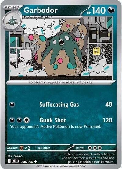 Pokémon card: Garbodor (Poke Ball Pattern) 060/086 from White Flare (Uncommon), Darkness type, front of card