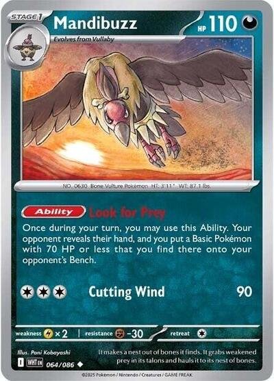 Pokémon card: Mandibuzz (Master Ball Pattern) 064/086 from White Flare (Uncommon), Darkness type, front of card