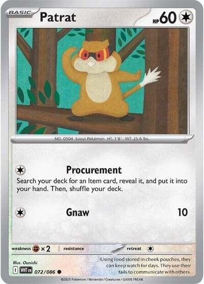 Pokémon card: Patrat (Master Ball Pattern) 072/086 from White Flare (Common), Colorless type, front of card