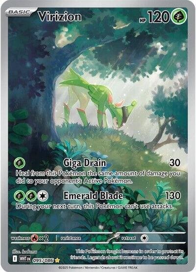 Pokémon card: Virizion 095/086 from White Flare (Illustration Rare), Grass type, front of card