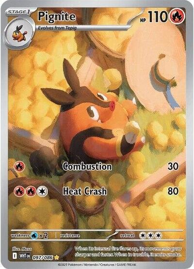 Pokémon card: Pignite 097/086 from White Flare (Illustration Rare), Fire type, front of card