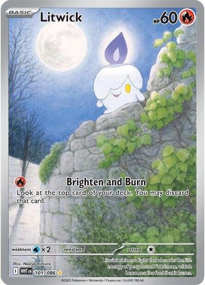Pokémon card: Litwick 101/086 from White Flare (Illustration Rare), Fire type, front of card