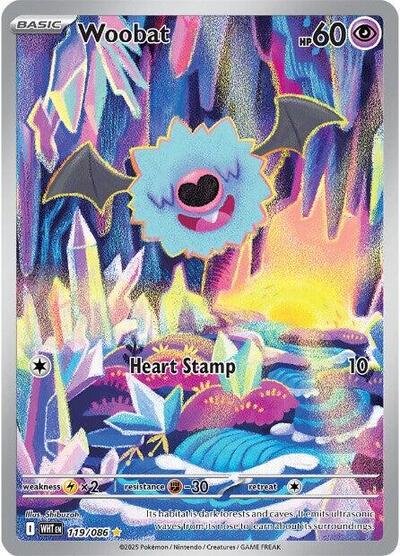Pokémon card: Woobat 119/086 from White Flare (Illustration Rare), Psychic type, front of card