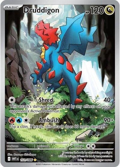 Pokémon card: Druddigon 151/086 from White Flare (Illustration Rare), Dragon type, front of card