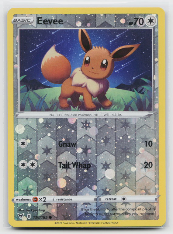 Pokémon card: Eevee Common (Cosmos Reverse Holofoil Promo) 130/185 from Vivid Voltage (Common), Colorless type, front of card