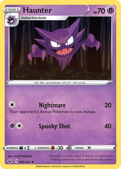 Pokémon card: Haunter 084/202 from Sword & Shield base set (Uncommon), Psychic type, front of card