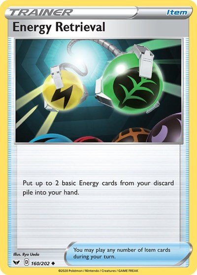 Pokémon card: Energy Retrieval 160/202 from Sword & Shield base set (Uncommon), front of card