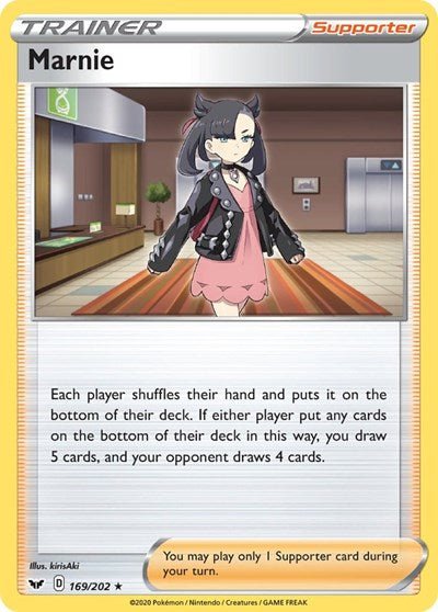 Pokémon card: Marnie 169/202 from Sword & Shield base set (Holo Rare), front of card