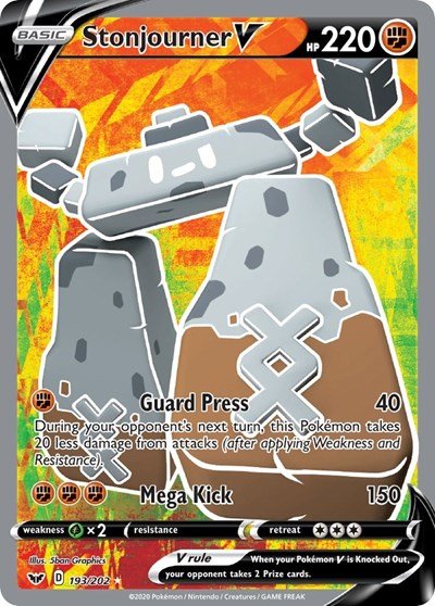 Pokémon card: Stonjourner V (Full Art) 193/202 from Sword & Shield base set (Ultra Rare), Fighting type, front of card