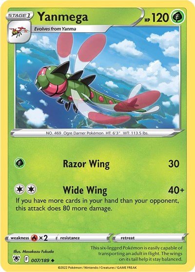 Pokémon card: Yanmega 007/189 from Astral Radiance (Uncommon), Grass type, front of card