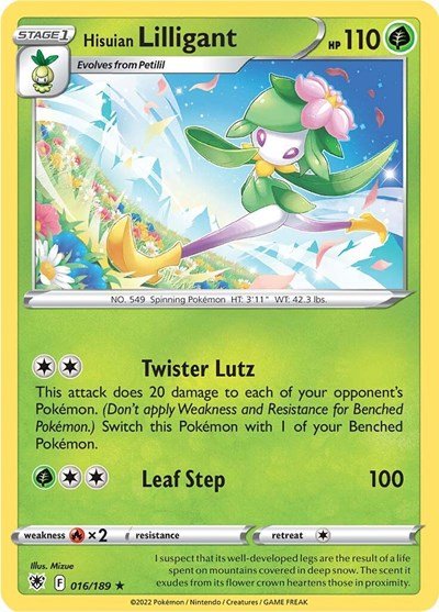Pokémon card: Hisuian Lilligant 016/189 from Astral Radiance (Holo Rare), Grass type, front of card