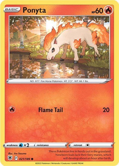 Pokémon card: Ponyta 021/189 from Astral Radiance (Common), Fire type, front of card