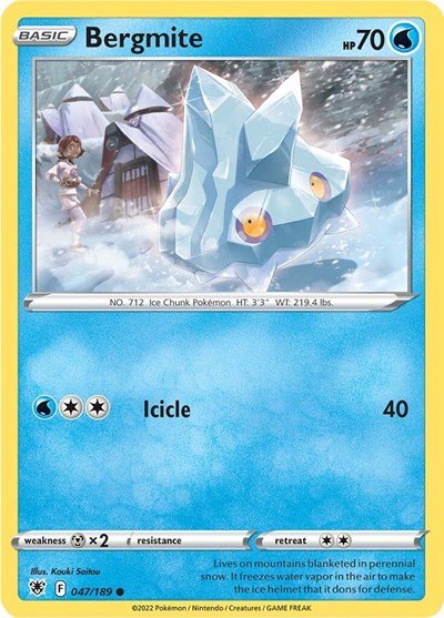 Pokémon card: Bergmite 047/189 from Astral Radiance (Common), Water type, front of card