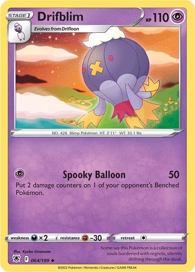 Pokémon card: Drifblim 064/189 from Astral Radiance (Uncommon), Psychic type, front of card