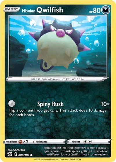 Pokémon card: Hisuian Qwilfish 089/189 from Astral Radiance (Common), Darkness type, front of card