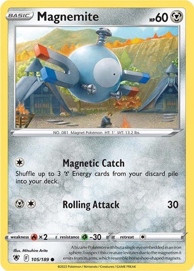 Pokémon card: Magnemite 105/189 from Astral Radiance (Common), Metal type, front of card