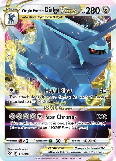 Pokémon card: Origin Forme Dialga VSTAR 114/189 from Astral Radiance (Ultra Rare), Metal type, front of card