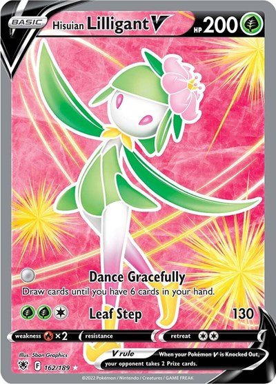 Pokémon card: Hisuian Lilligant V (Full Art) 162/189 from Astral Radiance (Ultra Rare), Grass type, front of card