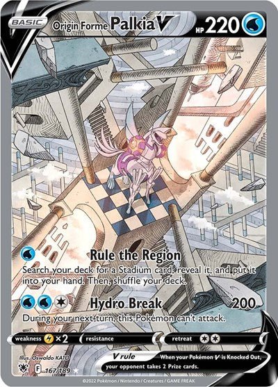 Pokémon card: Origin Forme Palkia V (Alternate Full Art) 167/189 from Astral Radiance (Ultra Rare), Water type, front of card