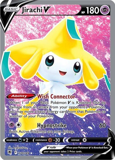 Pokémon card: Jirachi V (Full Art) 170/189 from Astral Radiance (Ultra Rare), Psychic type, front of card