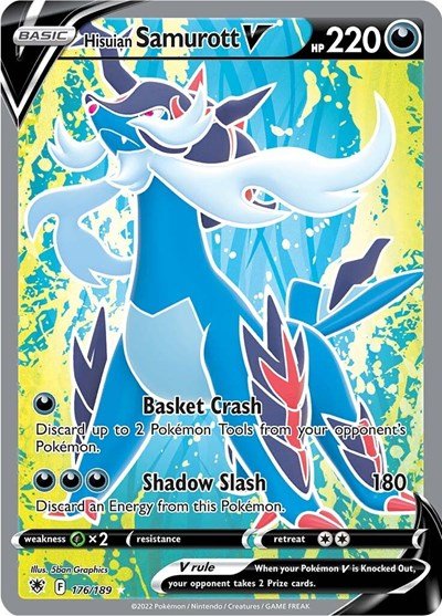Pokémon card: Hisuian Samurott V (Full Art) 176/189 from Astral Radiance (Ultra Rare), Darkness type, front of card