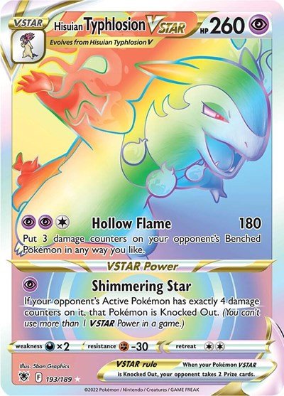 Pokémon card: Hisuian Typhlosion VSTAR 193/189 from Astral Radiance (Secret Rare), Psychic type, front of card