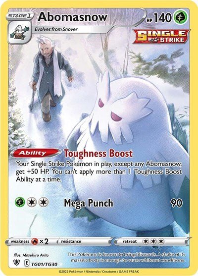 Pokémon card: Abomasnow TG01/TG30 from Astral Radiance Trainer Gallery (Ultra Rare), Grass type, front of card