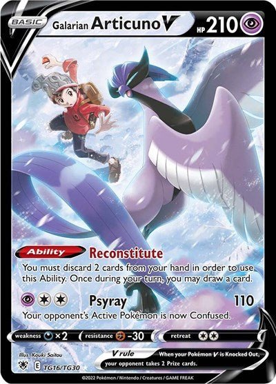 Pokémon card: Galarian Articuno V TG16/TG30 from Astral Radiance Trainer Gallery (Ultra Rare), Psychic type, front of card