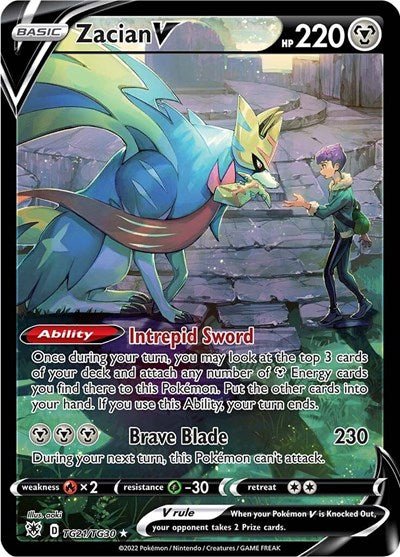 Pokémon card: Zacian V TG21/TG30 from Astral Radiance Trainer Gallery (Ultra Rare), Metal type, front of card