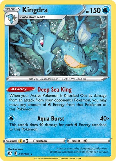 Pokémon card: Kingdra 033/163 from Battle Styles (Holo Rare), Water type, front of card