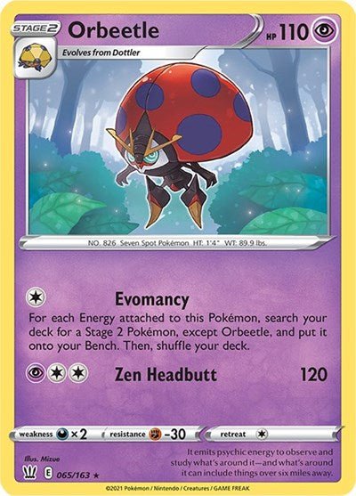 Pokémon card: Orbeetle 065/163 from Battle Styles (Holo Rare), Psychic type, front of card